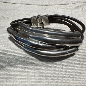 Brown leather and silver bracelet